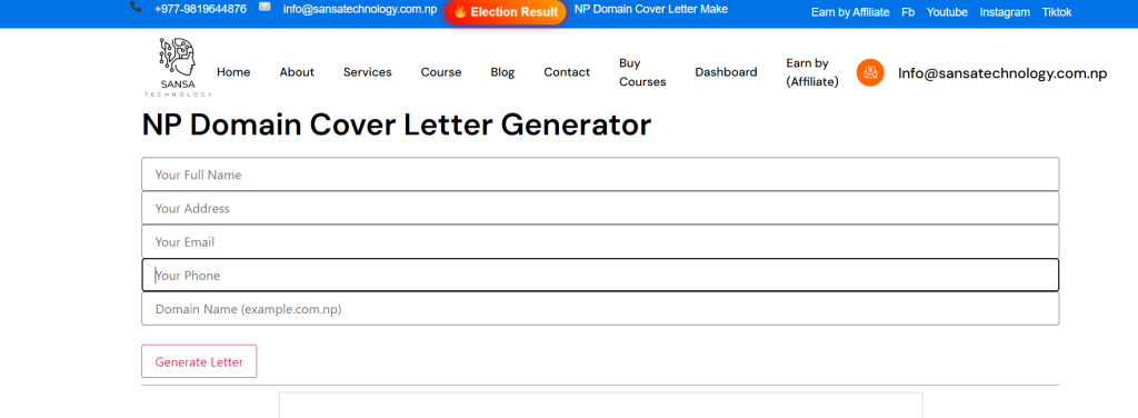 NP cover letter generator tool Nepal